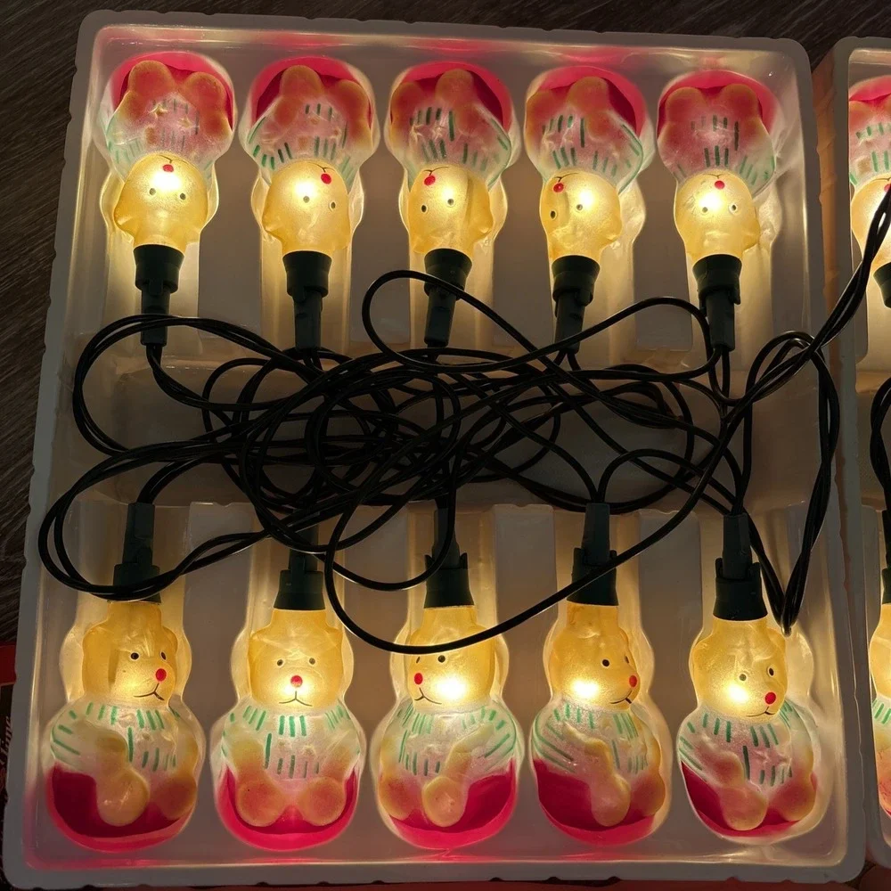 Glass Teddy Bear String Lights Holiday Time 4 Sets- 2 Work 7.8 Ft
